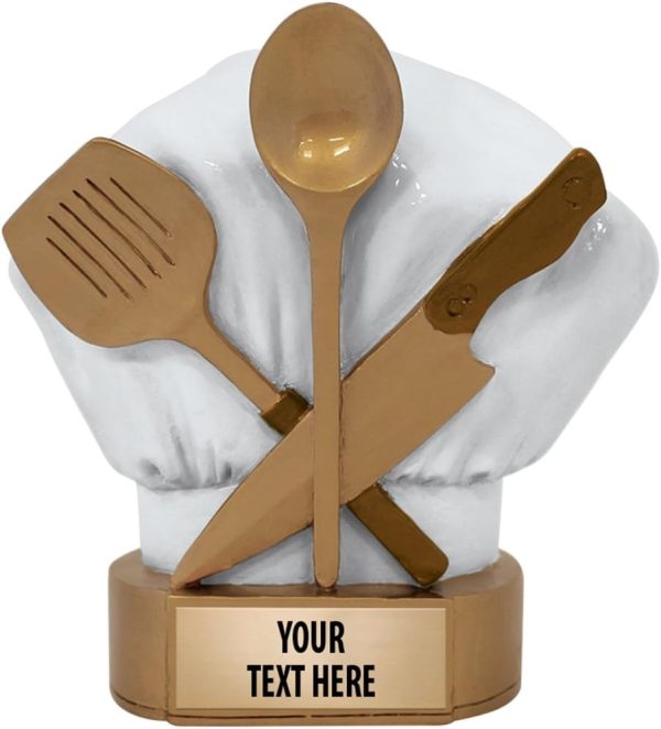 5 1/4" Chef Sculpture, Chef Cooking Sculptures with Customized Text Bronze