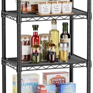6 Tier Adjustable Storage Shelves Narrow Mesh Gaps Metal Utility Shelf Wire Shelving Unit Organizer Rack for Home Kitchen Office Bathroom Pantry Room10 D x 16" W x 60" H Black