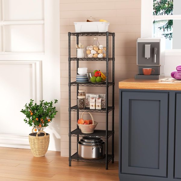 6 Tier Adjustable Storage Shelves Narrow Mesh Gaps Metal Utility Shelf Wire Shelving Unit Organizer Rack for Home Kitchen Office Bathroom Pantry Room10 D x 16" W x 60" H Black - Image 2