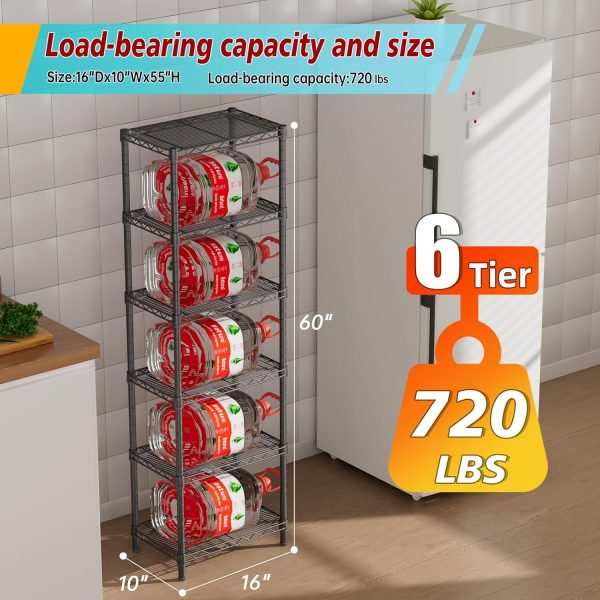 6 Tier Adjustable Storage Shelves Narrow Mesh Gaps Metal Utility Shelf Wire Shelving Unit Organizer Rack for Home Kitchen Office Bathroom Pantry Room10 D x 16" W x 60" H Black - Image 3