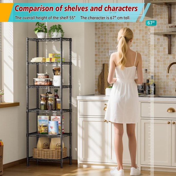 6 Tier Adjustable Storage Shelves Narrow Mesh Gaps Metal Utility Shelf Wire Shelving Unit Organizer Rack for Home Kitchen Office Bathroom Pantry Room10 D x 16" W x 60" H Black - Image 6