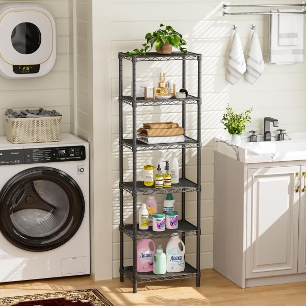 6 Tier Adjustable Storage Shelves Narrow Mesh Gaps Metal Utility Shelf Wire Shelving Unit Organizer Rack for Home Kitchen Office Bathroom Pantry Room10 D x 16" W x 60" H Black - Image 7