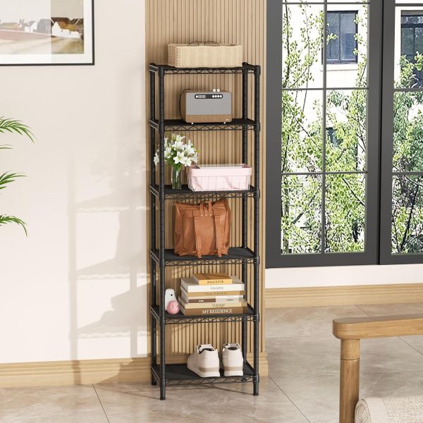 6 Tier Adjustable Storage Shelves Narrow Mesh Gaps Metal Utility Shelf Wire Shelving Unit Organizer Rack for Home Kitchen Office Bathroom Pantry Room10 D x 16" W x 60" H Black - Image 8