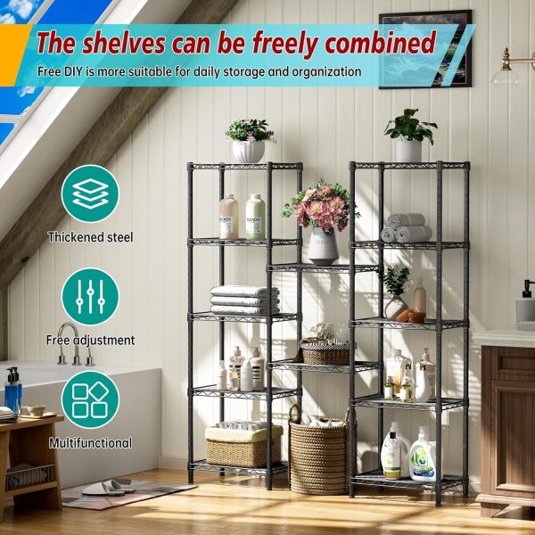 6 Tier Adjustable Storage Shelves Narrow Mesh Gaps Metal Utility Shelf Wire Shelving Unit Organizer Rack for Home Kitchen Office Bathroom Pantry Room10 D x 16" W x 60" H Black - Image 9