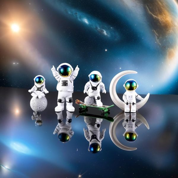 Gradient Astronaut Statues Set of 4, Spaceman Figurines Space Theme Party Nursery Home Office Decor - Image 5