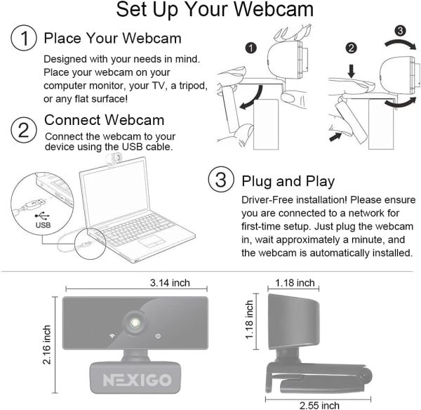 NexiGo N660 1080P Business Webcam, Dual Microphone & Privacy Cover, USB FHD Web Computer Camera, Plug and Play, for Zoom/Skype/Teams/Webex, Laptop MAC PC Desktop - Image 9