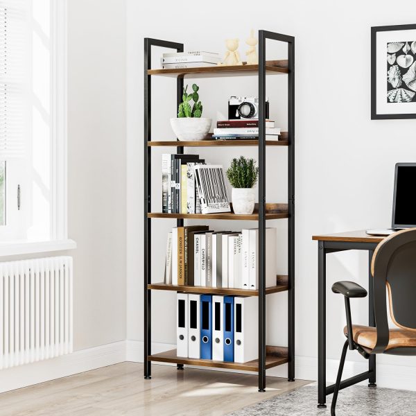 NUMENN Bookshelf, 5 Tier Bookshelves, Home Office Bookcase Shelf Storage Organizer, Free Standing Storage Shelving Unit for Bedroom, Living Room and Home Office, Vintage - Image 4