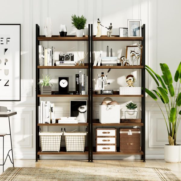 NUMENN Bookshelf, 5 Tier Bookshelves, Home Office Bookcase Shelf Storage Organizer, Free Standing Storage Shelving Unit for Bedroom, Living Room and Home Office, Vintage - Image 5