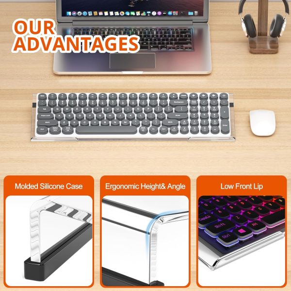 Computer Keyboard Stand Tilt PC Keyboard Stand Riser for Easy Ergonomic Typing, Acrylic Keyboard Tray Holder for Office Desk, Home, School, with Silicone Anti-Slip Case, Clear - Image 8