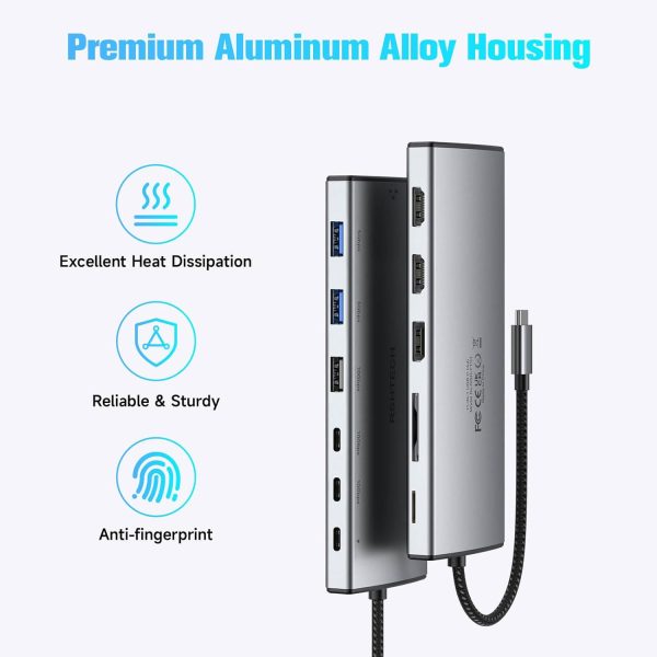 RSHTECH 12-in-1 USB C Hub Multiport Adapter with 4K DP, 2 HDMI, 3 USB 3.2 Ports 10Gbps(2C+1A), 2 USB 3.0 Ports, 100W PD, SD/TF, Gigabit Ethernet, USB C Docking Station for MacBook, Laptops - Image 7