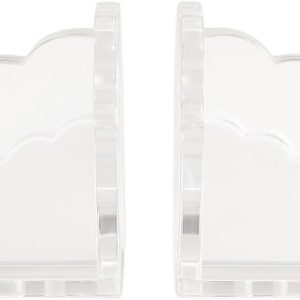 Scalloped Acrylic Bookends – Stylish & Durable Book Holders for Shelves & Decor with Non-Slip Pads (Clear)