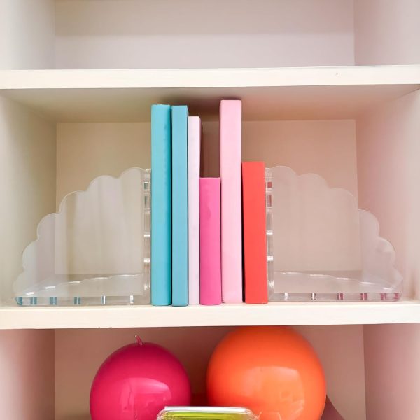 Scalloped Acrylic Bookends – Stylish & Durable Book Holders for Shelves & Decor with Non-Slip Pads (Clear) - Image 2