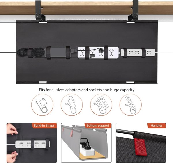 Univivi No Drill Under Desk Cable Management Tray, 36" Cord Organizer for Table, Clamp/Screw Mount Desk Cable Management, Premium Fabric Cable Management Tray for Office, Home - Image 2