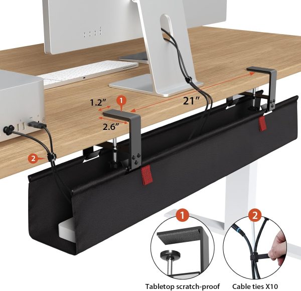 Univivi No Drill Under Desk Cable Management Tray, 36" Cord Organizer for Table, Clamp/Screw Mount Desk Cable Management, Premium Fabric Cable Management Tray for Office, Home - Image 3