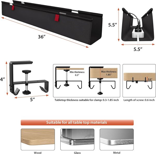 Univivi No Drill Under Desk Cable Management Tray, 36" Cord Organizer for Table, Clamp/Screw Mount Desk Cable Management, Premium Fabric Cable Management Tray for Office, Home - Image 4
