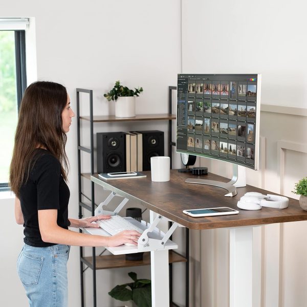 Large Under Desk 27 x 11 inch Computer Keyboard and Mouse Tray with Swinging Height Adjustment, 12 Settings, Platform Drawer for Typing, White, MOUNT-KB08SW - Image 2
