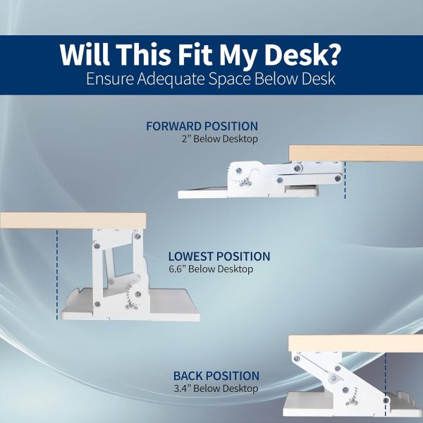 Large Under Desk 27 x 11 inch Computer Keyboard and Mouse Tray with Swinging Height Adjustment, 12 Settings, Platform Drawer for Typing, White, MOUNT-KB08SW - Image 3