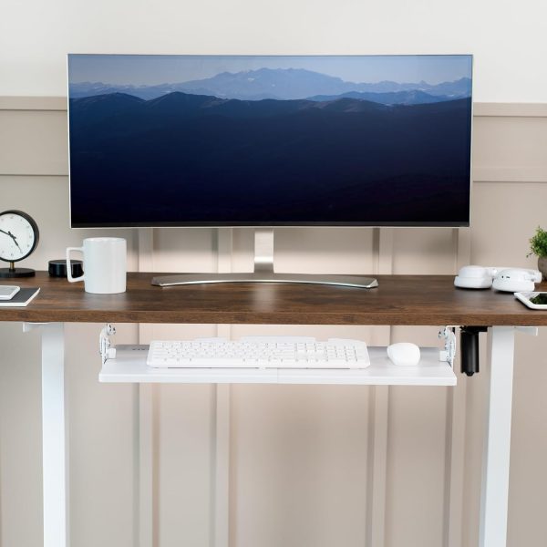 Large Under Desk 27 x 11 inch Computer Keyboard and Mouse Tray with Swinging Height Adjustment, 12 Settings, Platform Drawer for Typing, White, MOUNT-KB08SW - Image 9