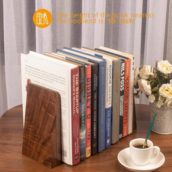 Walnut Book Ends Heavy Duty Handmade Book Ends for Shelves Decorative Bookends to Hold Heavy Books (Black Walnut Wood Large) - Image 4